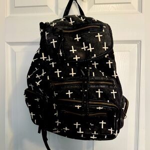 Black with cross details cloth drawstring back pack